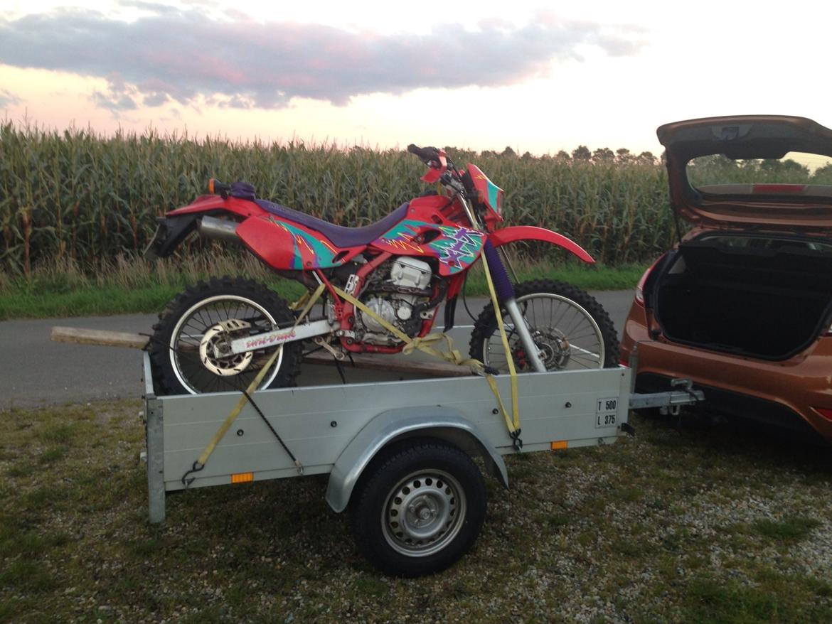 Kawasaki Klx 250 r - Solgt - På traileren hos tidligere ejer, klar til turen til dens nye hjem.
Her ser man også det originale sædebetræk. Ømt ;) billede 16
