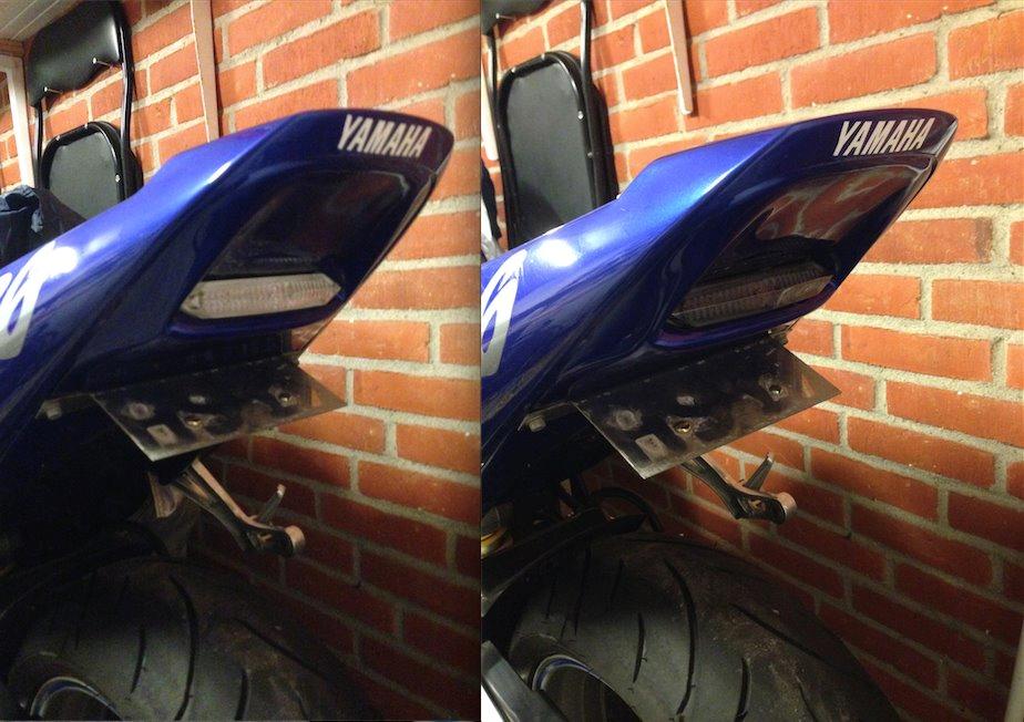 Yamaha R6 - før og efter toned baglygte.
Giver en meget federe rød farve. billede 16