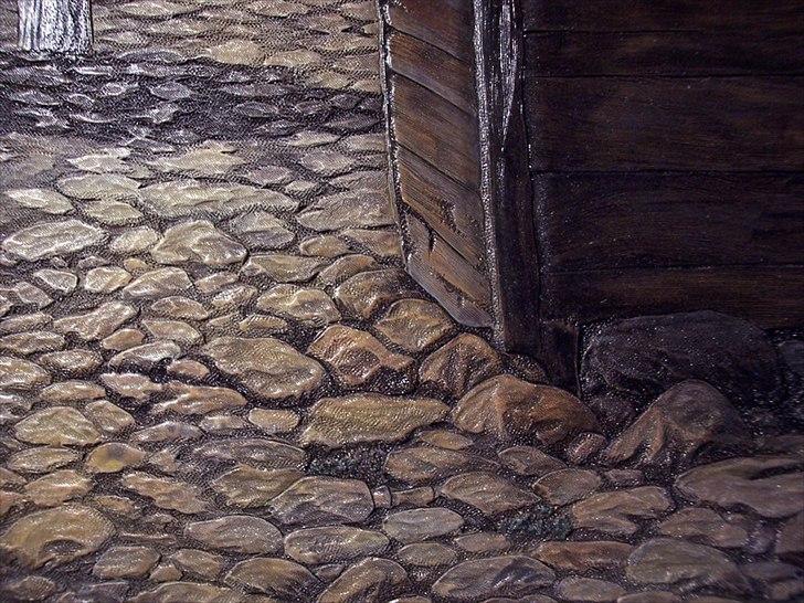 Min anden hobby 3, Læder Billeder - Detaljerne lige under brønd kassen er jeg ret glad for, jeg syndes at 3D effekten er kommet ret godt frem her.
Man kan ligefrem fornemme den ret ujævne brolægning her, og bræddernes alder.
 billede 46