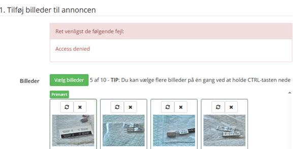 fejl ved redigering af annonce