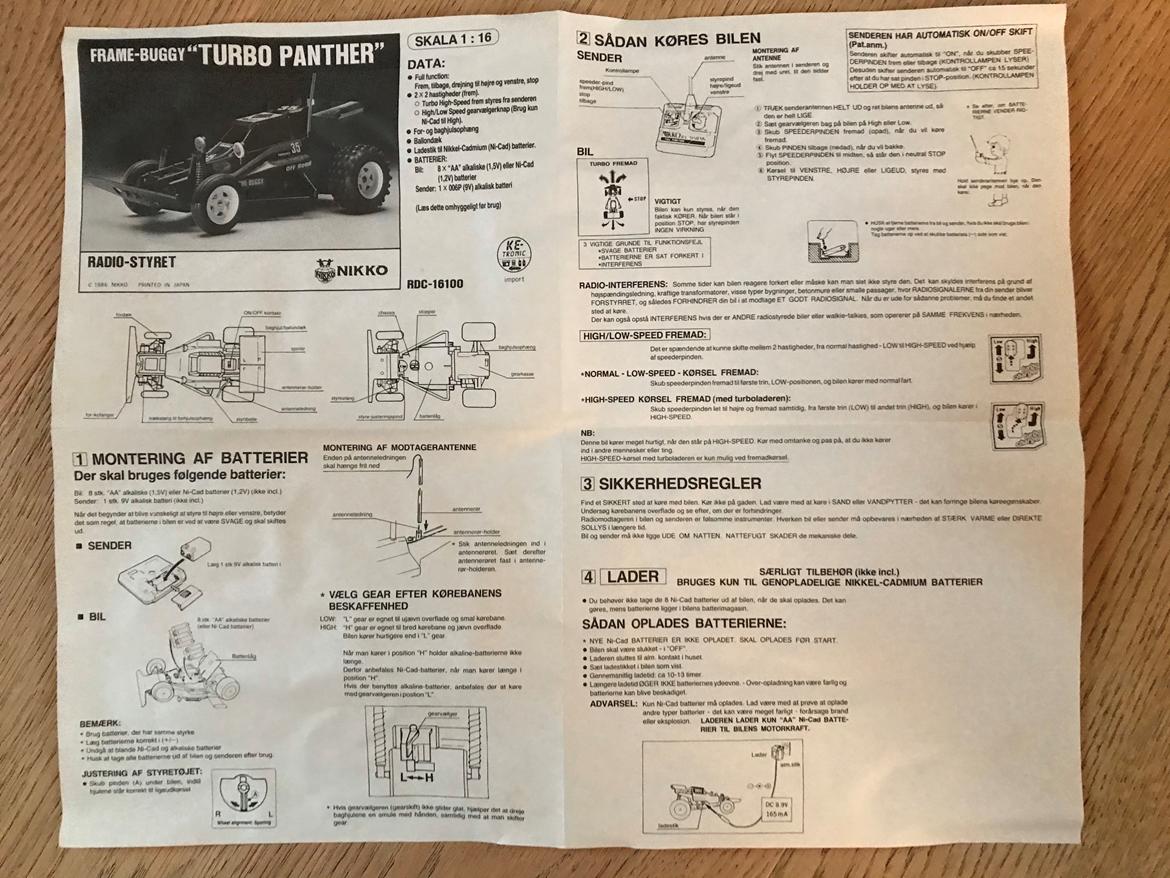 Buggy NIKKO Turbo Panther (Total reto bil) - Ikke her dag man møder en manual på DANSK (det var dengang) billede 4