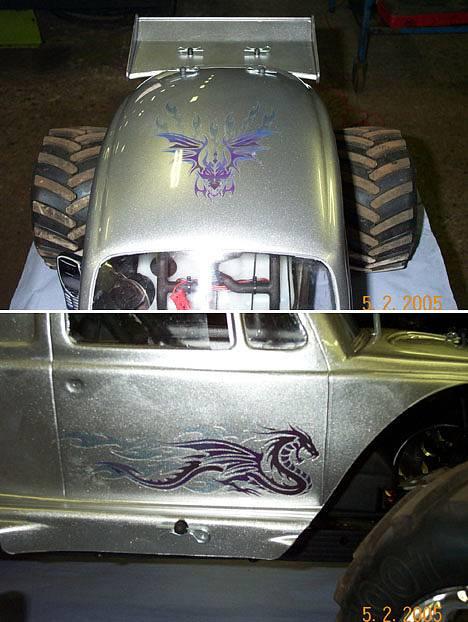 Off-Roader FG Monster Beetle - FG Monster Beetle - Sølvfarvet med drage "tribal" decals.  billede 5