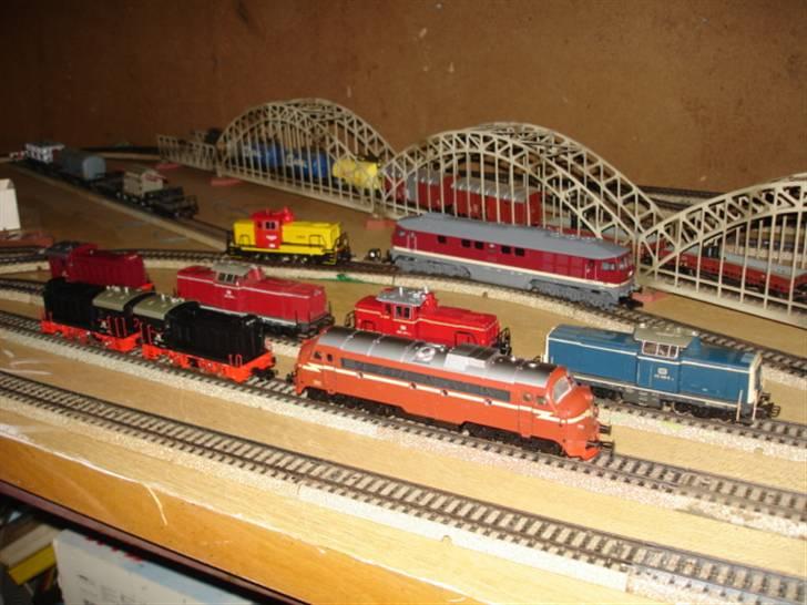 Tog Märklin - Diesellokomotiver. i Baggrund fra venstre NSB,DDR,3x DB,foretst Doppeloko.DB og NSB Myer billede 10