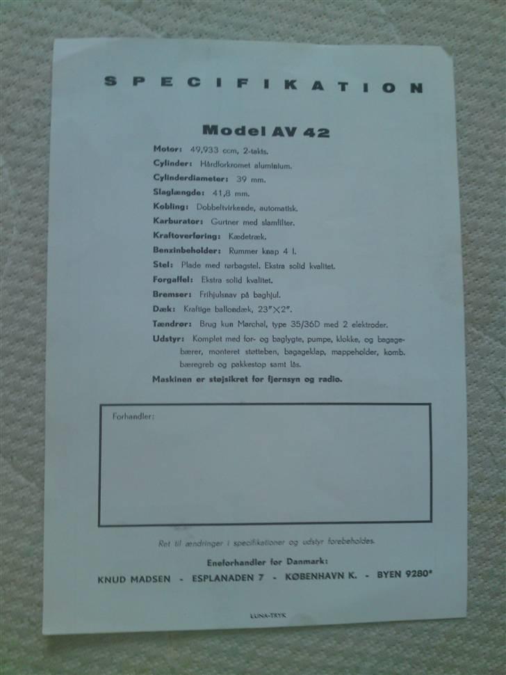 1966 Mobylette AV42 S - Original salgsbrochure (bagside) billede 74