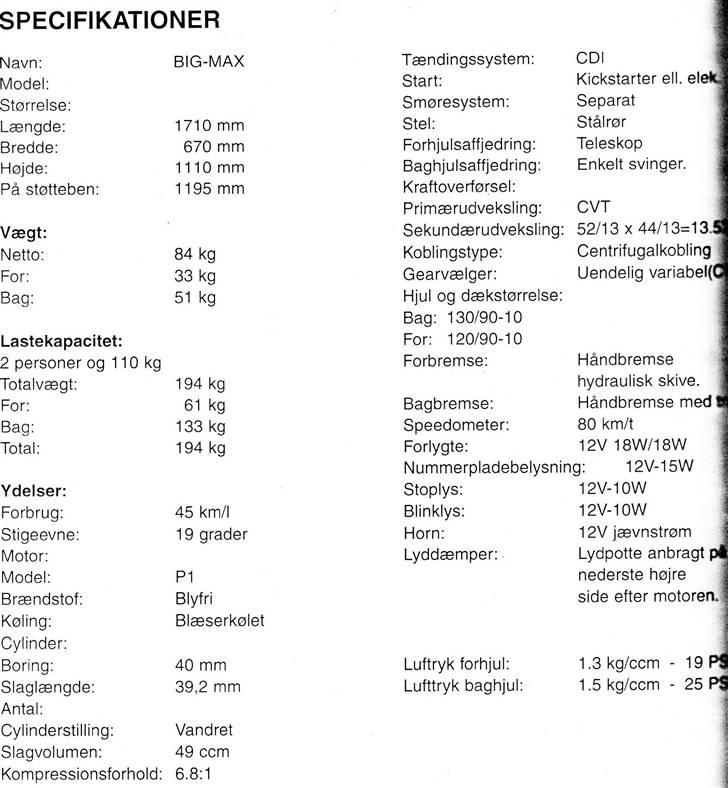 LEDNINGS DIAGRAM TIL PGO HOT 50 - Specifikationer Til PGO HOT 50 / BIG MAX 50 billede 3