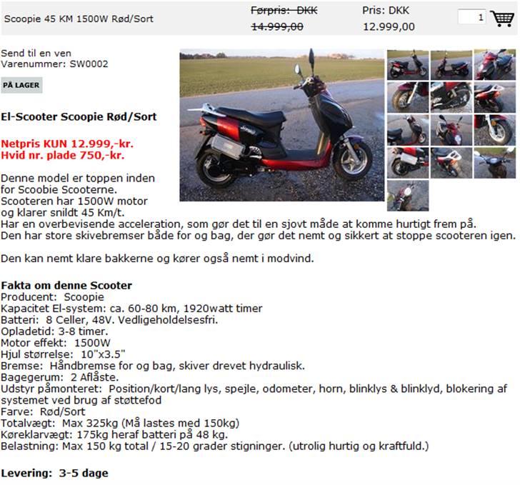 Scoopie 45 KM 1500W Rød/Sort - Max 45km/t elScootere billede 8