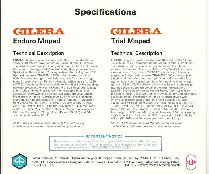 Gilera 50 Trial/Enduro/Touring & Competizione brochurer & test. billede 6