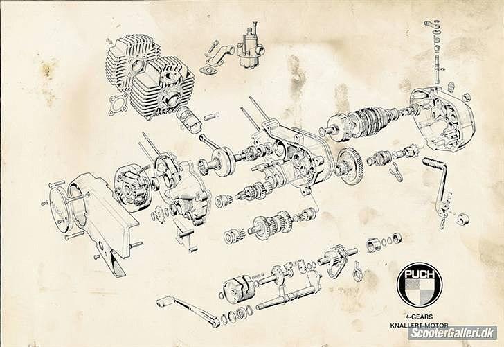 Puch motordiagrammer og årgangstabel - Motordiagram til puch monza 4 gear motor billede 17
