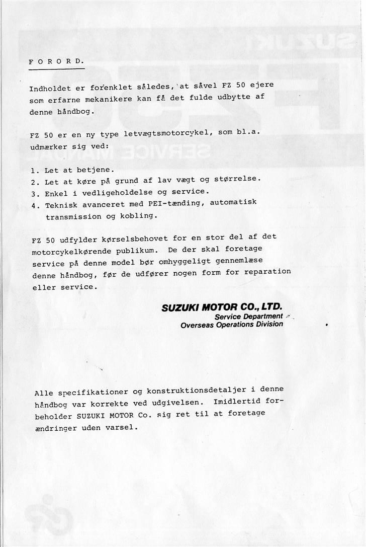 Suzuki FZ50 Service Manual billede 2
