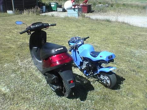 PGO comet solgt ),: - igen igen et af de nyeste billeder.. :P og med min nye pocket bike ved siden af.. tjek lige blinklysende.. (: de er også røde.. :P  billede 12