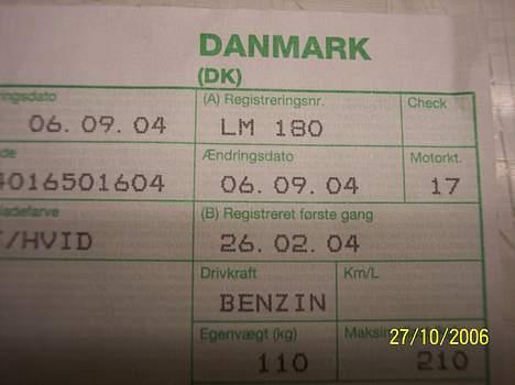 Yamaha TZR 50 (SOLGT) - Der kan man så se hvornår den er blevet registreret første gang. 26-02-04. Så den er ikke så gammel. billede 11