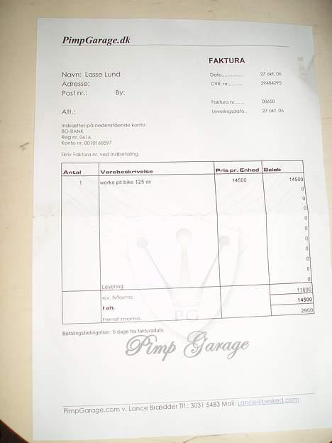 MiniBike Workz PitBike solgt - Papir på den fra lance  billede 8