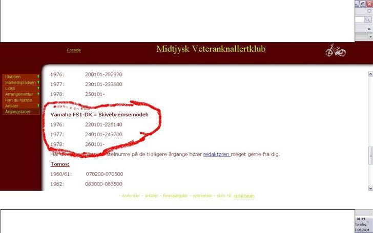 Yamaha 4 gear FS-1 DX SOGLT - hejsa - dette beviser årg, mit stel- og motornummer er fra årg. 78. fordi; årg. 78 starter ved: XXX-260101- mit stel- og motor nummer er 3X1-2648X4... jeg har sat X´er ind fordi jeg ikke øndkser at oplyse hele mit stel nummer før ved en handel billede 15