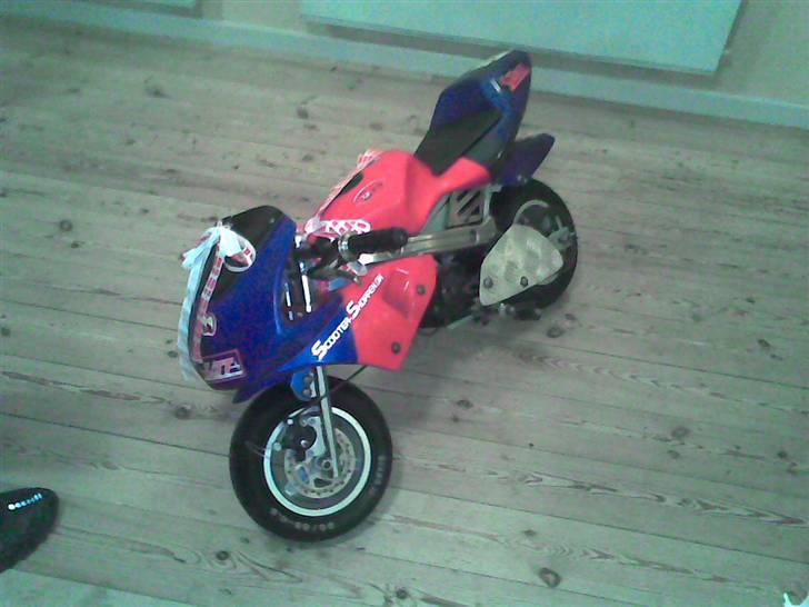 MiniBike Pocketbike 50ccm. - Fik den af en af mine venner i 18 års gave, den har satme sløjfe på:P billede 3