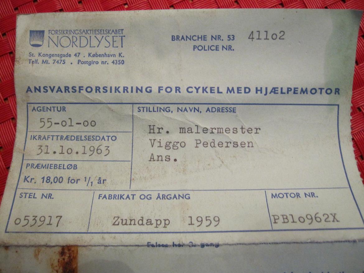 Veteraner CFA Zündapp - Gammel forsikringspapir på den billede 18