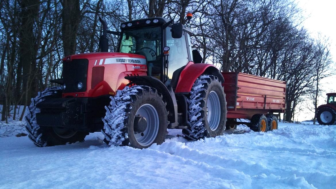 Massey Ferguson Dyna-6 6485 - Der skulle hentes træ i vinters, så den fik vogn på og vi drog ud til skoven i Case og MF. Case'en trak træerne ud af skoven.  billede 8